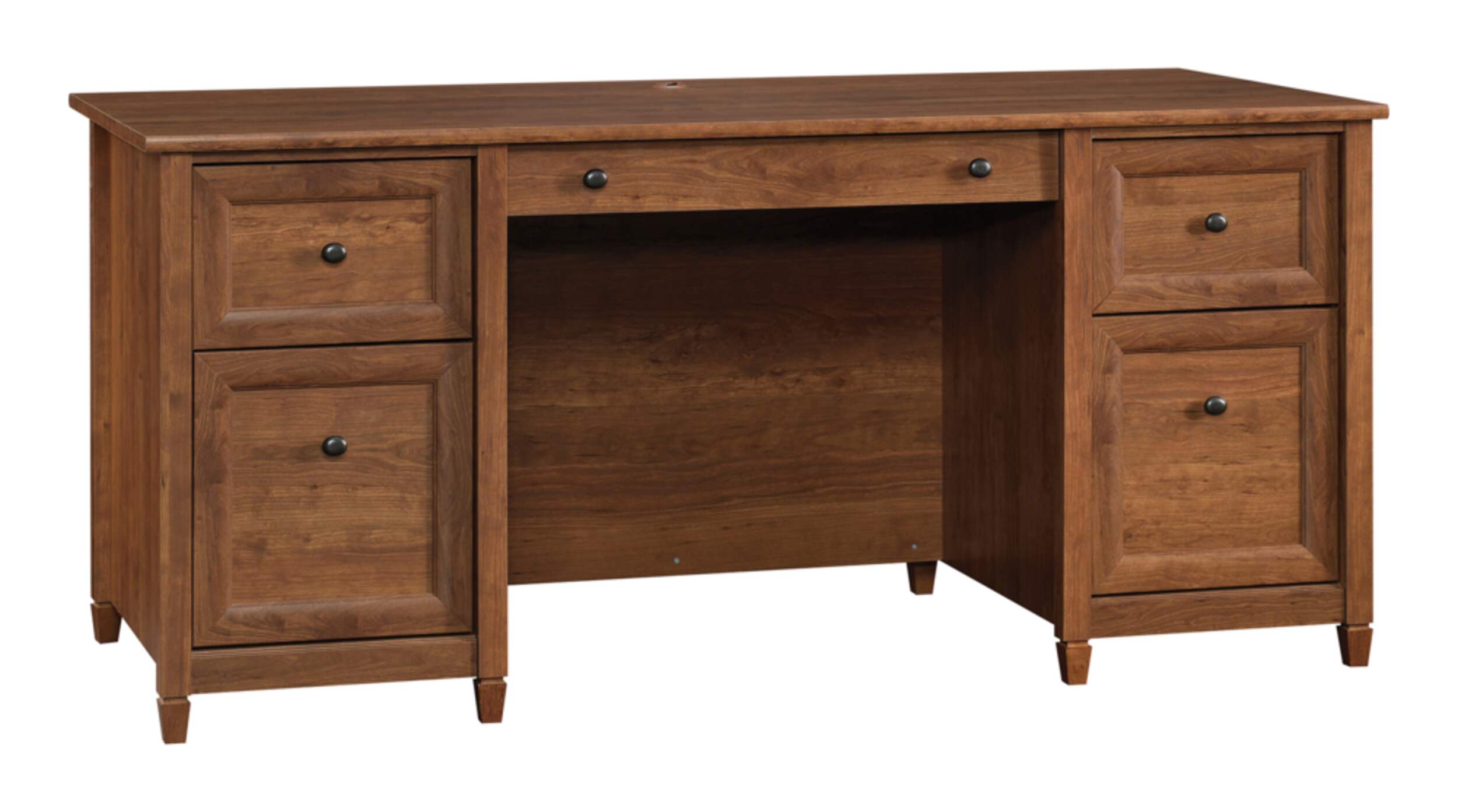 Sauder Edge Water Home Office Executive Desk With File Drawers, Auburn Cherry Finish