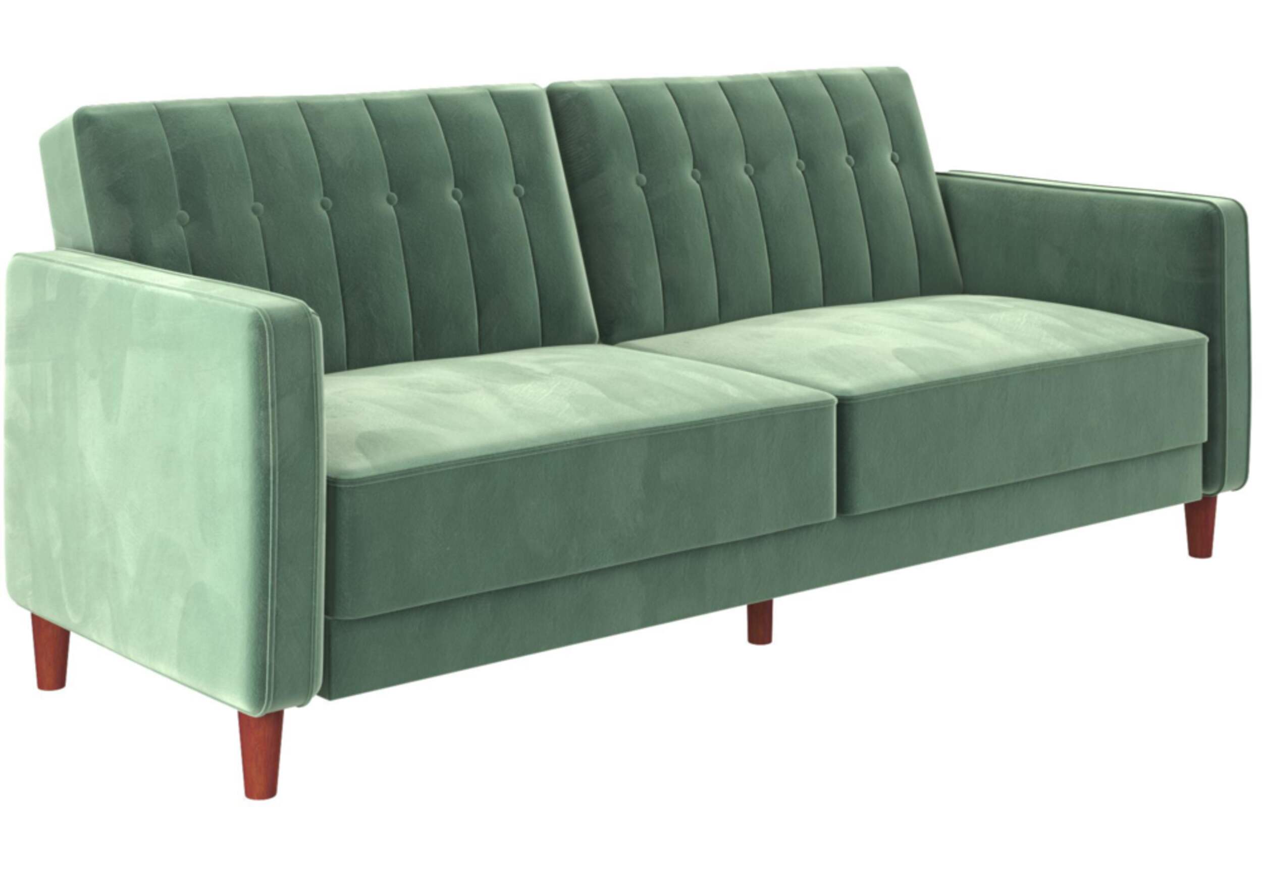 Dorel Comfort Velvet Upholstered Transitional Futon/Convertible Sleeper Sofa Bed, Light Green
