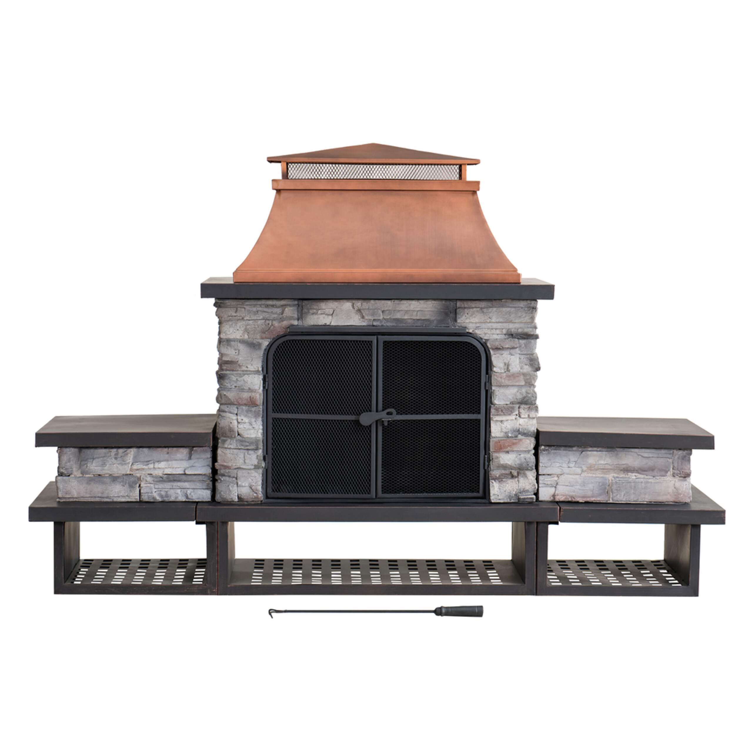 Sunjoy Bel Air Copper Outdoor Wood Burning Fireplace/Fire Pit, 81.5 x 24 x 48-in