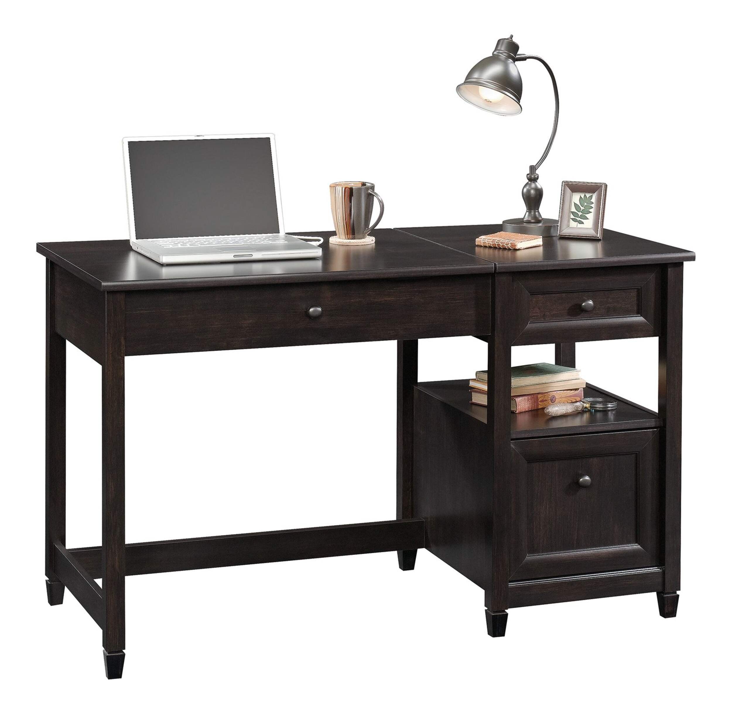 Sauder Edge Water Lift-Top Home Office Computer Desk With File Drawer, Estate Black Finish