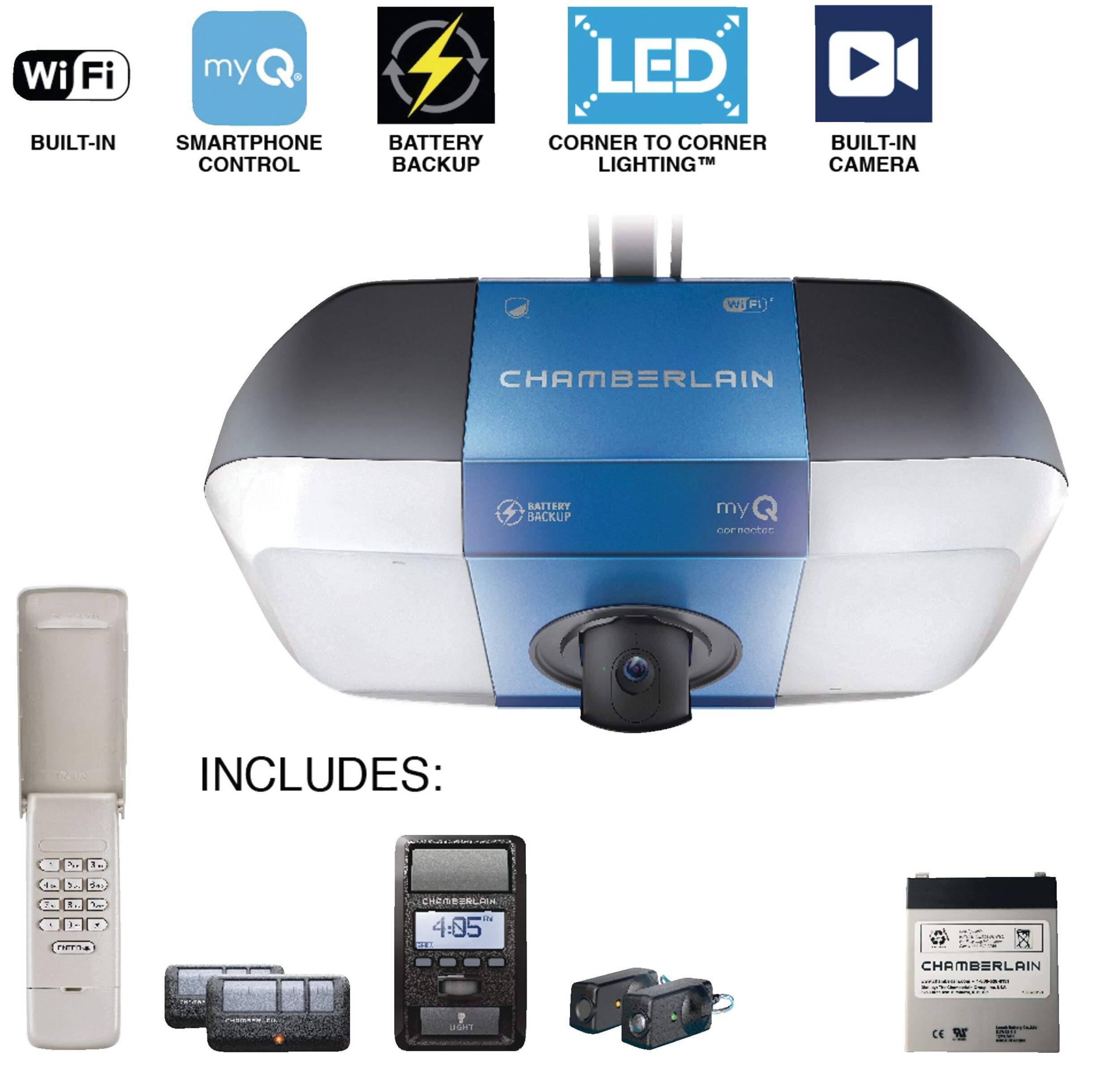 ChamberlainÃÂ® B6765 1-1/4-HP Ultra Quiet Belt Drive Garage Door Opener with Wi-Fi and Built in Camera