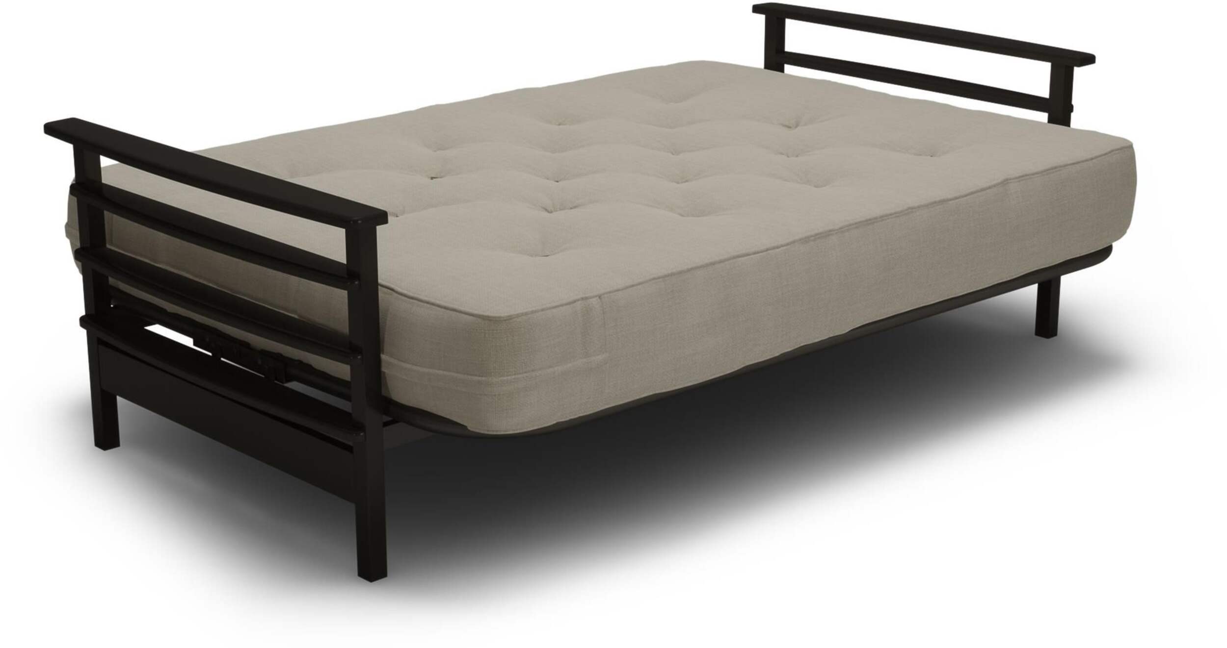 Dorel Comfort Espresso Wood Arm Futon with Coil Mattress, Blue