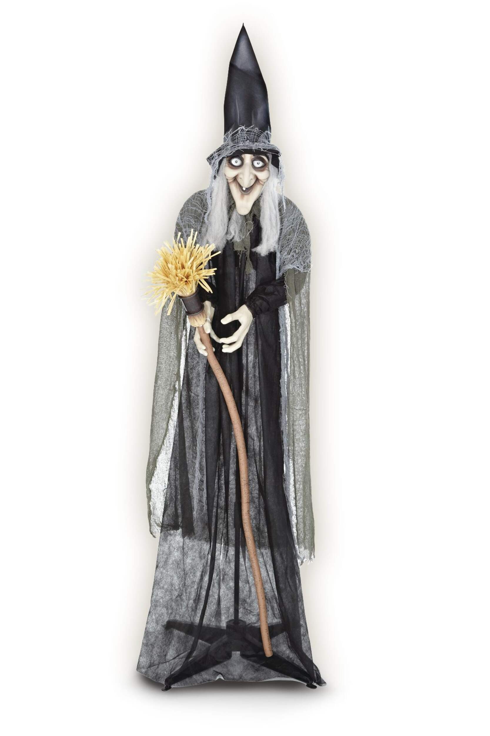 For Living Witch Animated LED Light-Up Standing Character with Batteries, Black, 6-ft, Sound & Light Activated Indoor Decoration for Halloween