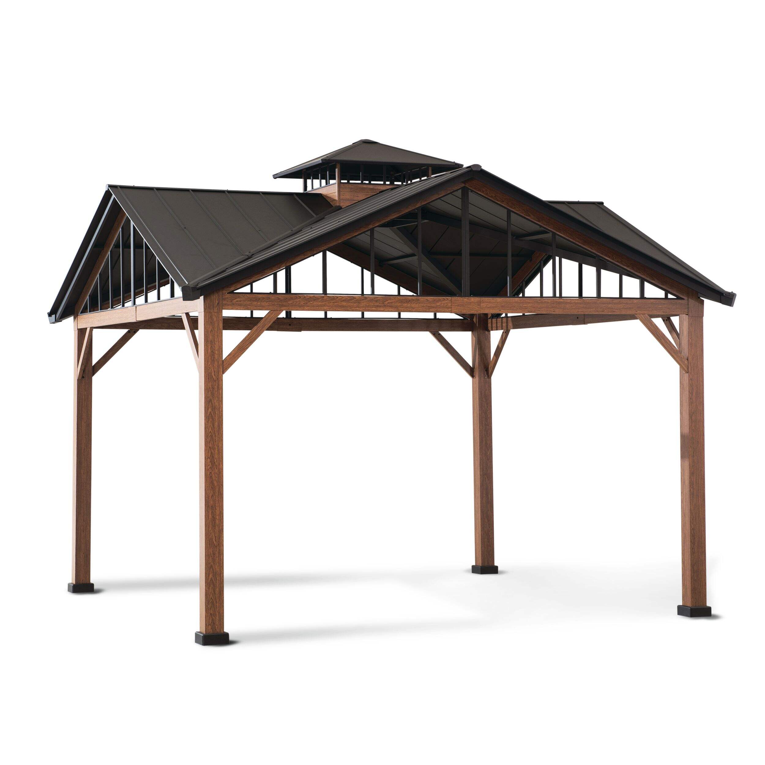 CANVAS Alverstone Square Outdoor/Patio Hard-Top Gazebo w/ Multi-Tier Roof, Brown, 12-ft x 12-ft