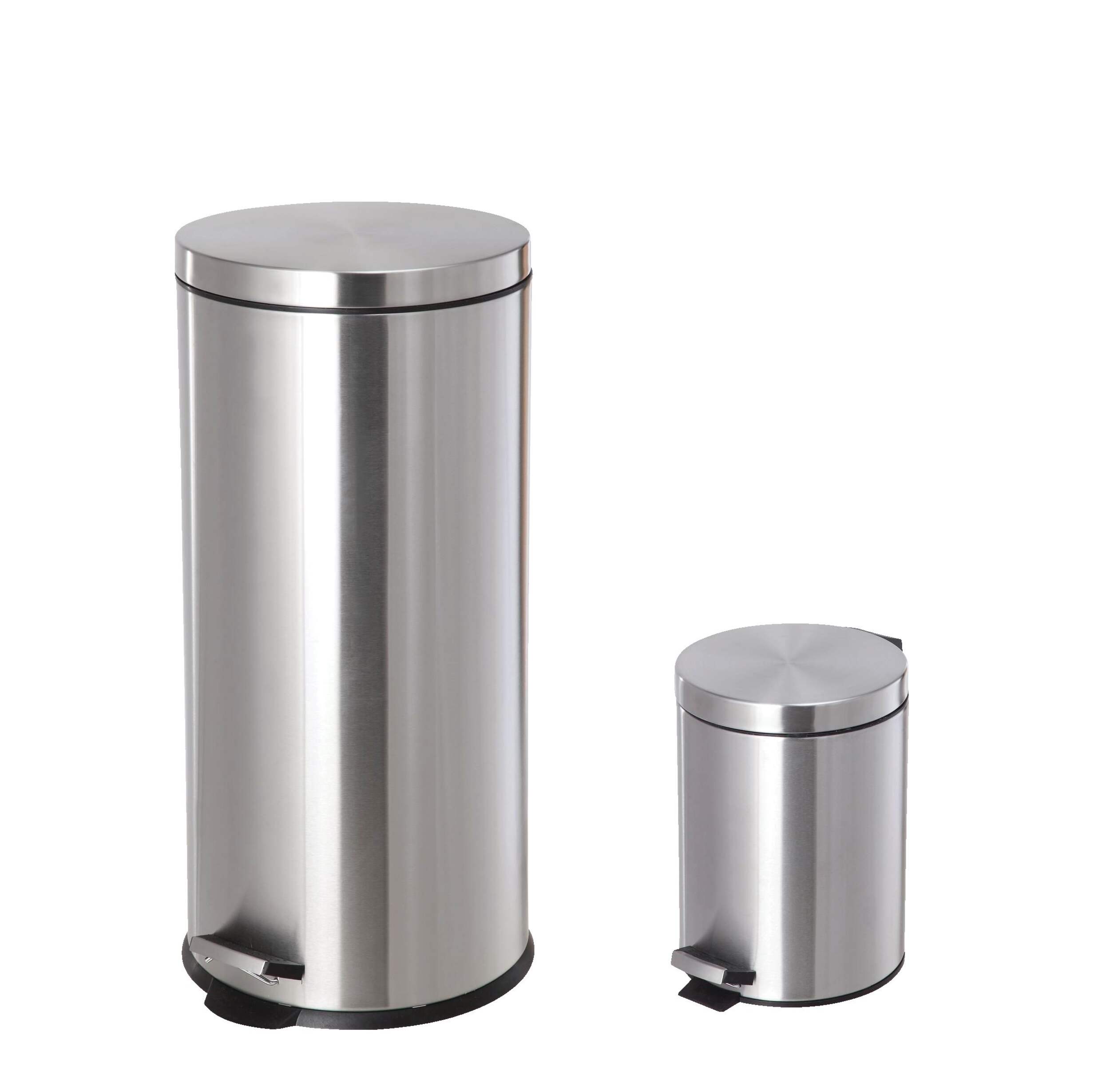type A Stainless Steel Circular Step Garbage Can Set, 2-pc, 1 x 5-L and 1 x 30-L