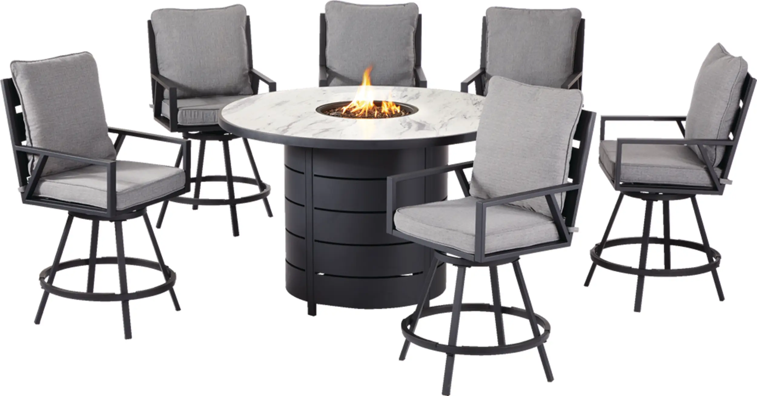 CANVAS Albion Marble Outdoor/Patio Dining Set, w/Fire Table & UV-Resistant Cushions, 7-pc