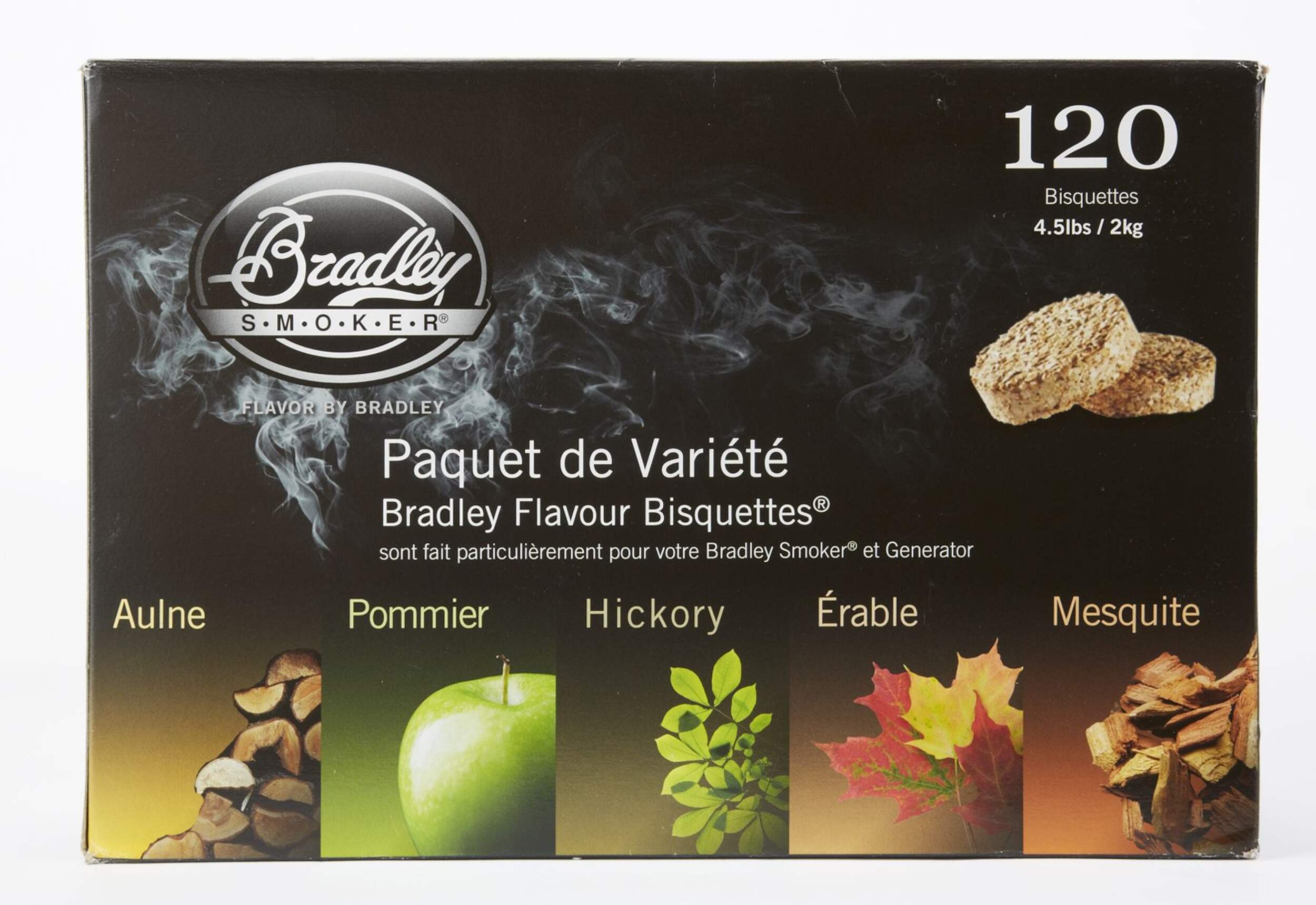 Bradley Smoker 5-Flavour Variety Pack Pure Wood Chip Smoking Bisquettes, 120-Pack